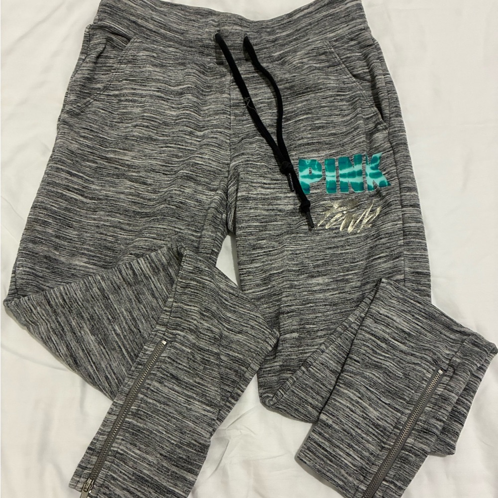 Victoria's Secret PINK Heathered Gray Jogger Pants with Teal Logo